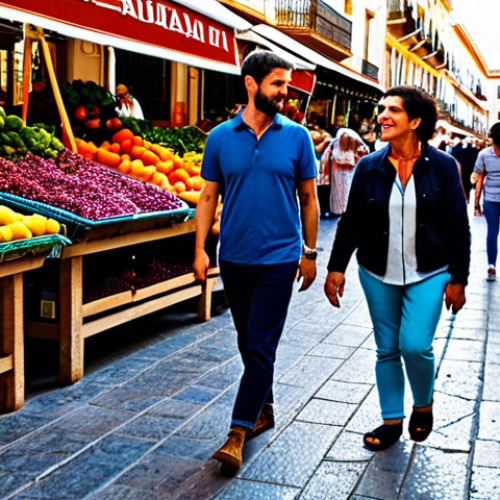 Home 11 **
"A group of friends, fully clothed in casual wear, exploring a vibrant, bustling market in Seville, Spain. The market stalls are overflowing with colorful produce, flowers, and local crafts. Safe for work, appropriate content, family-friendly, perfect anatomy, natural proportions, professional photography, high quality."
**